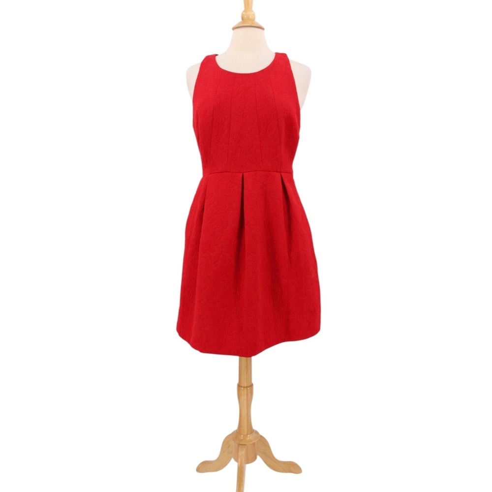 anthropologie moulinette soeurs dress size 10 Red‎ Damask Fit Flare sleeveless